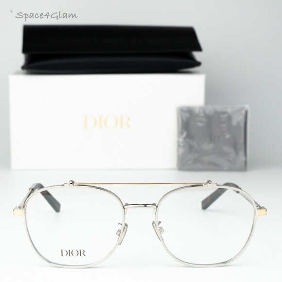 Dior Men Eyeglasses Matte Silver Gold Round CD DIAMONDO R2U F200 BRAND NEW - Picture 1 of 8